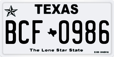 TX license plate BCF0986