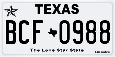 TX license plate BCF0988