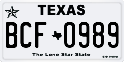 TX license plate BCF0989