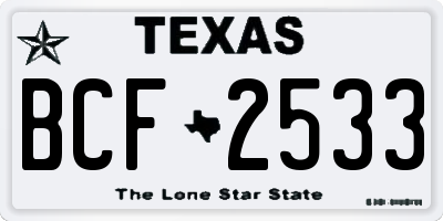 TX license plate BCF2533