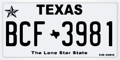 TX license plate BCF3981