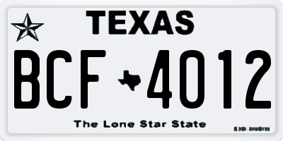 TX license plate BCF4012