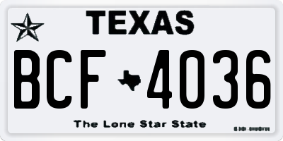 TX license plate BCF4036