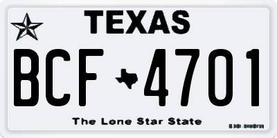 TX license plate BCF4701