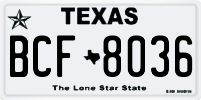 TX license plate BCF8036