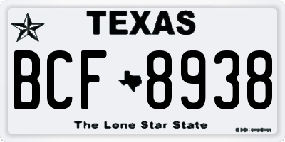 TX license plate BCF8938