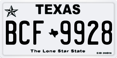 TX license plate BCF9928