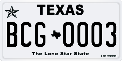 TX license plate BCG0003