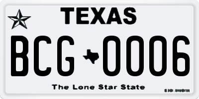 TX license plate BCG0006