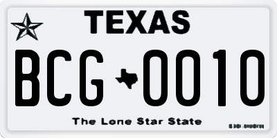 TX license plate BCG0010