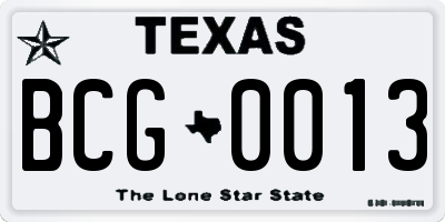 TX license plate BCG0013