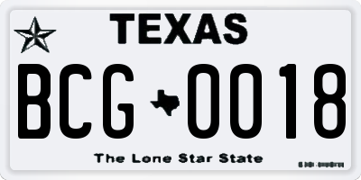 TX license plate BCG0018