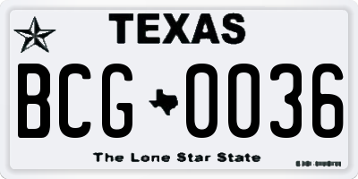 TX license plate BCG0036