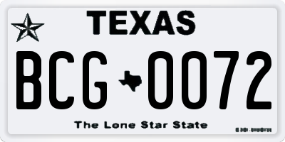 TX license plate BCG0072
