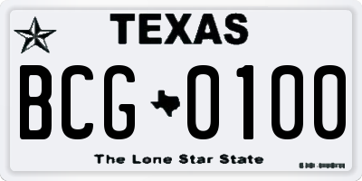 TX license plate BCG0100