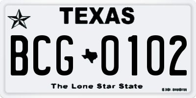 TX license plate BCG0102
