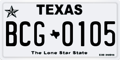 TX license plate BCG0105