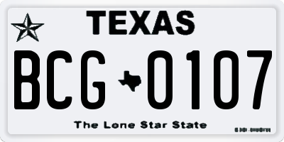 TX license plate BCG0107