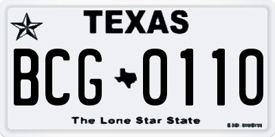 TX license plate BCG0110