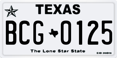TX license plate BCG0125