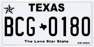 TX license plate BCG0180