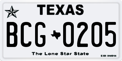 TX license plate BCG0205