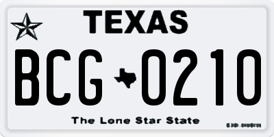 TX license plate BCG0210