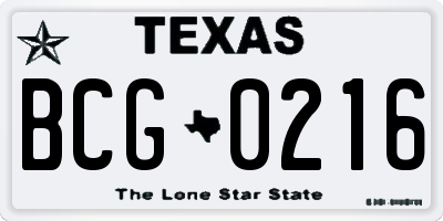 TX license plate BCG0216