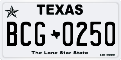 TX license plate BCG0250