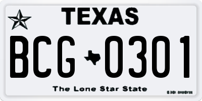 TX license plate BCG0301