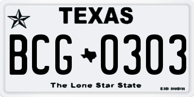TX license plate BCG0303
