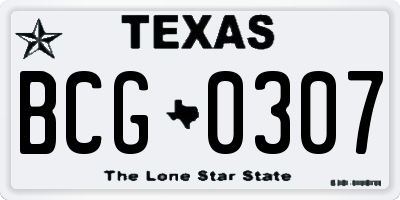 TX license plate BCG0307