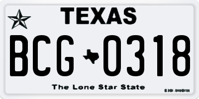 TX license plate BCG0318