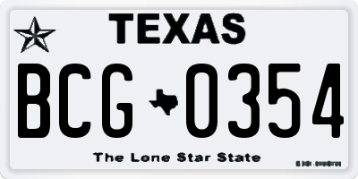 TX license plate BCG0354