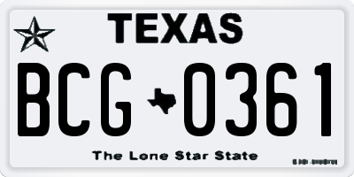 TX license plate BCG0361