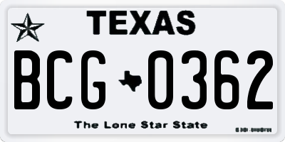 TX license plate BCG0362