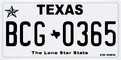 TX license plate BCG0365