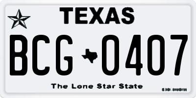 TX license plate BCG0407