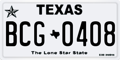 TX license plate BCG0408