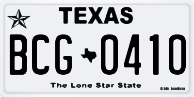 TX license plate BCG0410