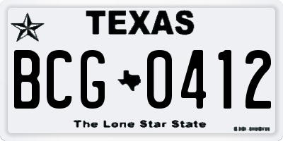 TX license plate BCG0412
