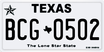TX license plate BCG0502