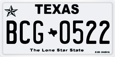 TX license plate BCG0522