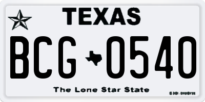 TX license plate BCG0540