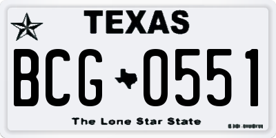 TX license plate BCG0551