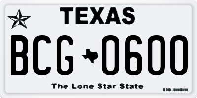 TX license plate BCG0600
