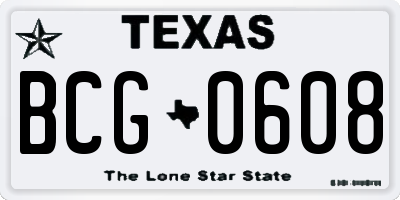 TX license plate BCG0608