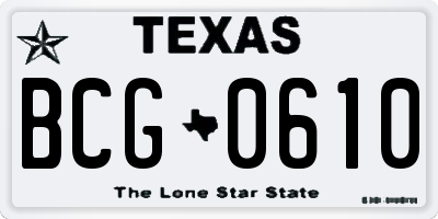 TX license plate BCG0610