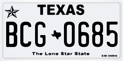 TX license plate BCG0685