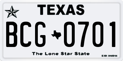 TX license plate BCG0701